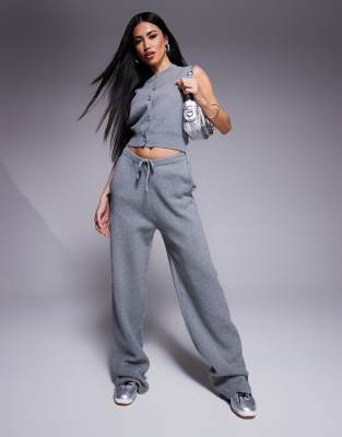 The Couture Club - Locker geschnittene Strick-Jogginghose in grau meliert, Kombiteil