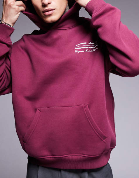 The Couture Club – Locker geschnittener Kapuzenpullover in Burgunderrot mit Leitlinien-Print - view 1