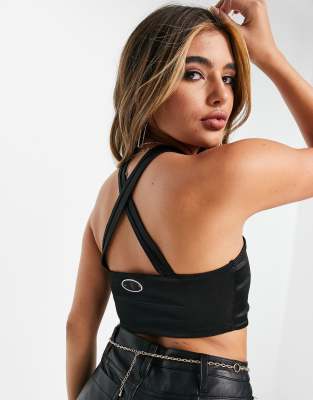 Girls' Modern Dance Crop Top With Crossover Straps - Black