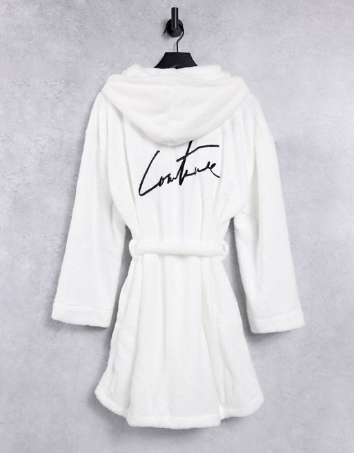 The Couture Club logo dressing gown in white