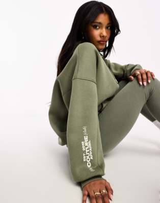 The Couture Club Logo Hoodie In Khaki-green