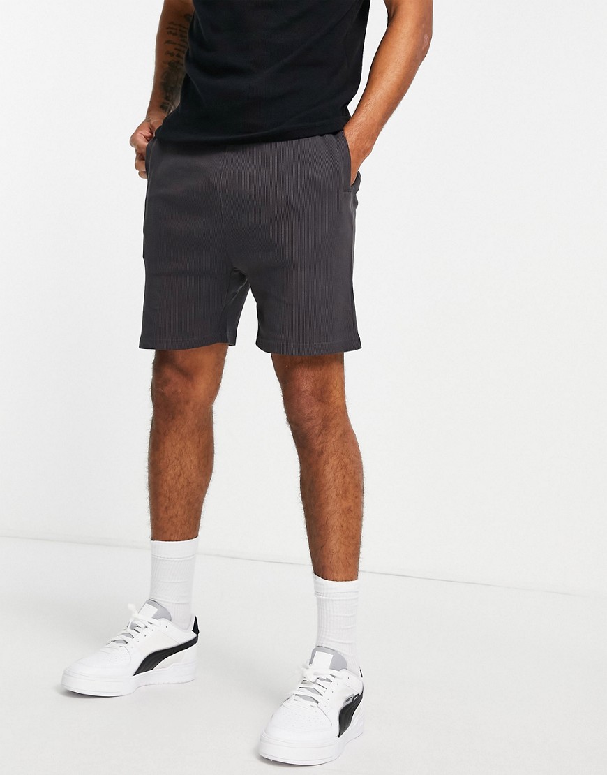 The Couture Club logo ribbed shorts in charcoal - part of a set-Grey