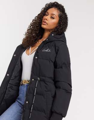 longline puffer coat black womens