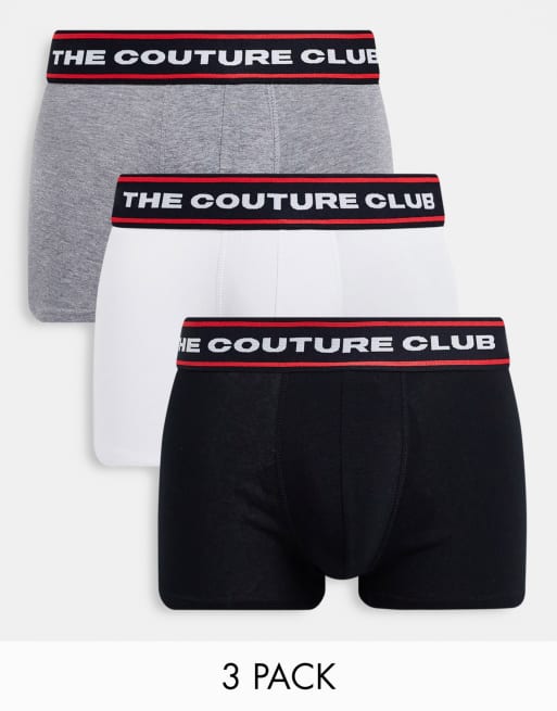 The Couture Club - Lot de 3 boxers à liserés rouges - Noir/blanc/gris