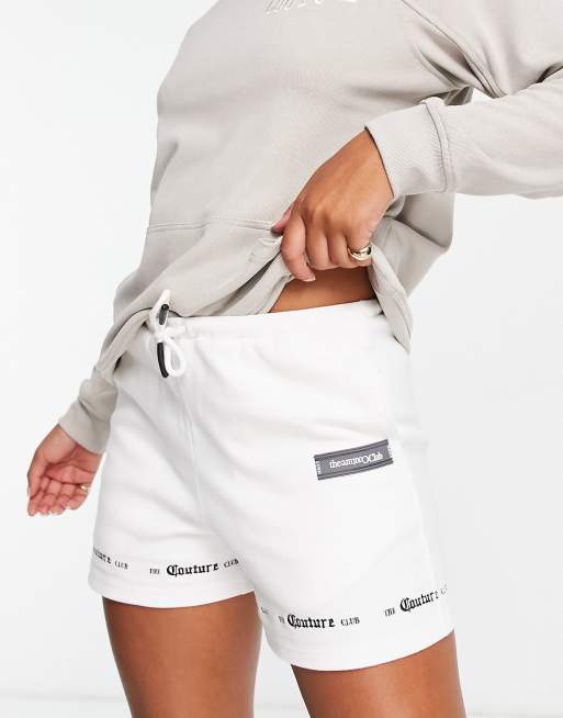 The Couture Club lounge gothic ribbed 90s shorts in white (part of a set)