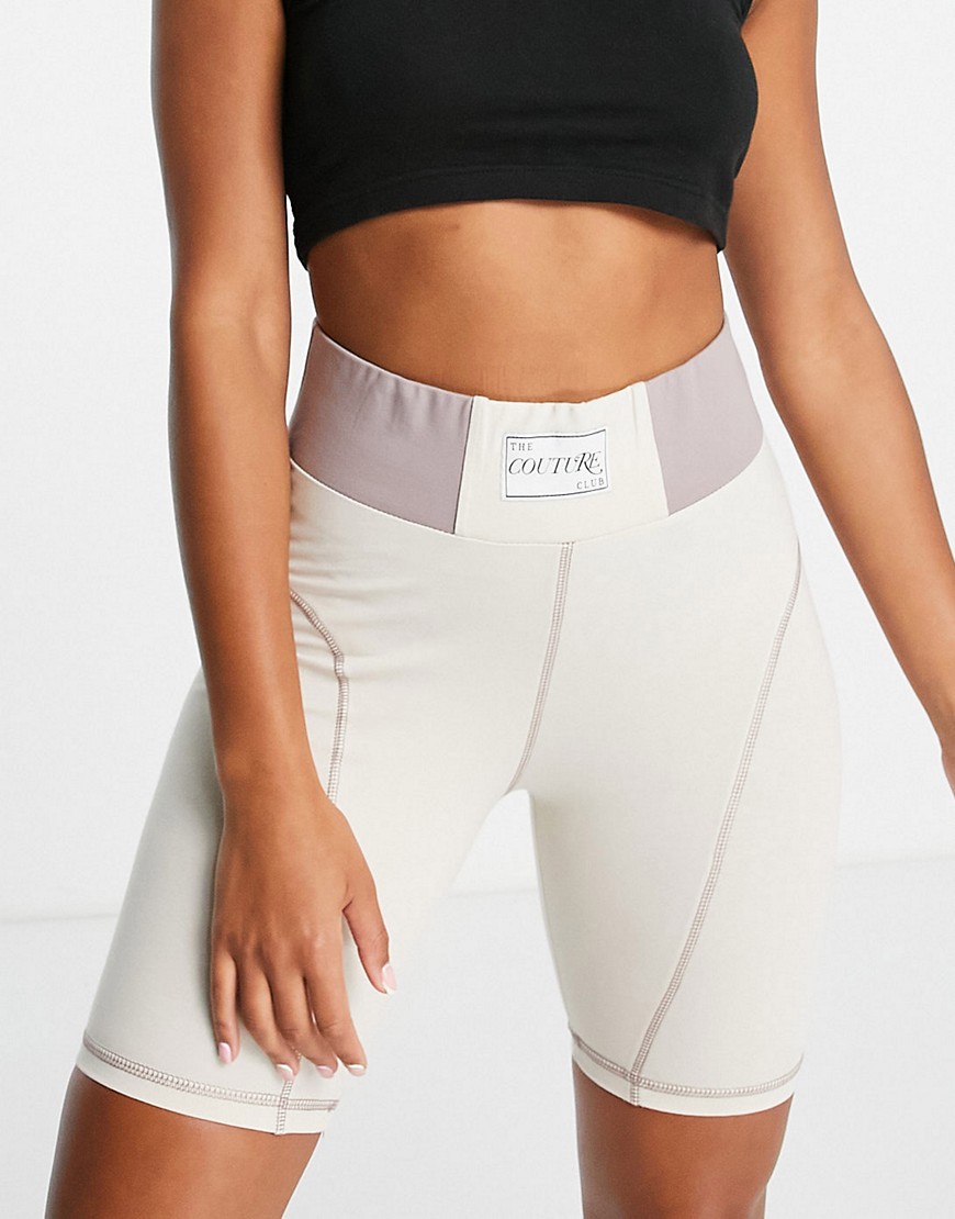 The Couture Club lounge legging shorts with woven label in off white co-ord