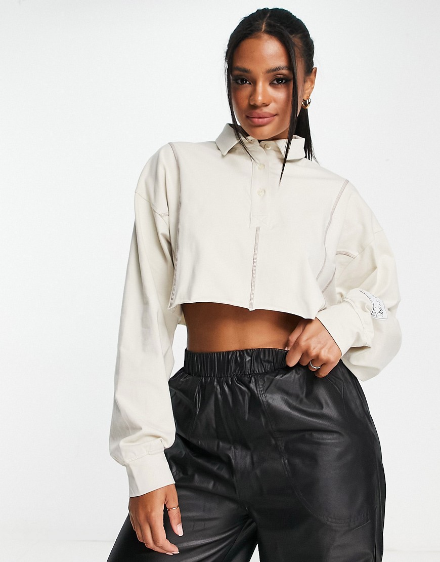 The Couture Club lounge shirt with woven label in off white co-ord