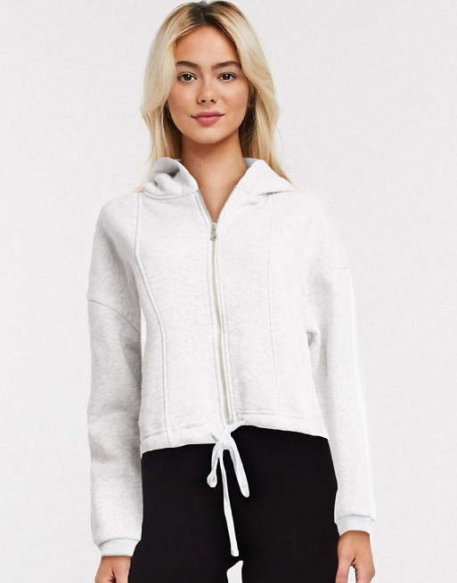The Couture Club loungewear cropped hooded sweat top in white marl