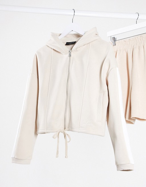 The Couture Club loungewear zip through hoody with contrast side stripe in beige