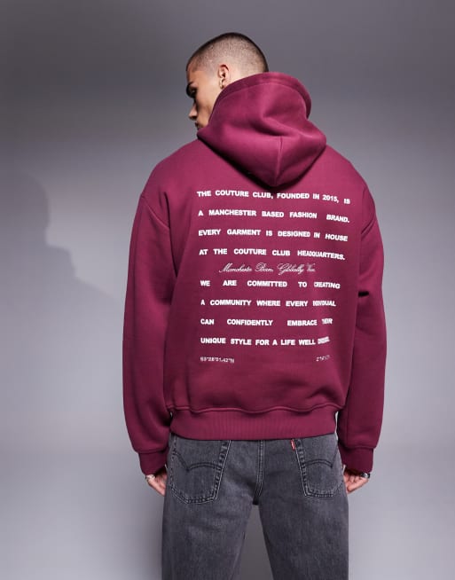 The Couture Club mission statement relaxed hoodie in burgundy