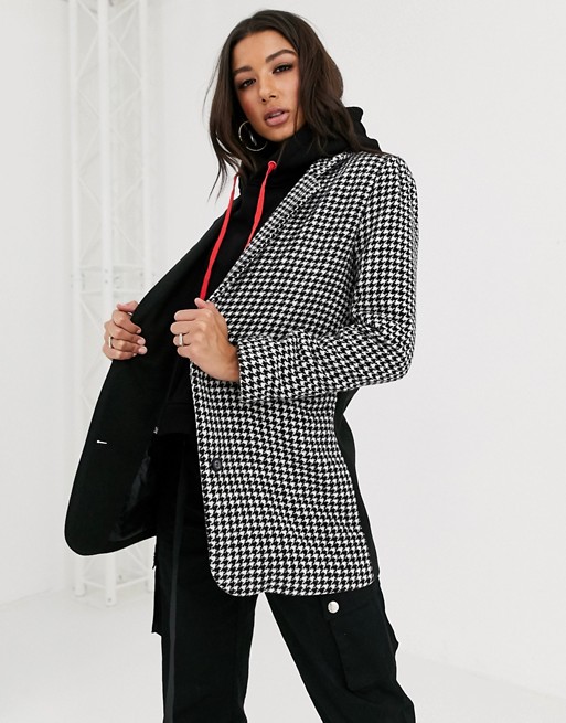The Couture Club mixed check hooded crombie jacket in black Houndstooth
