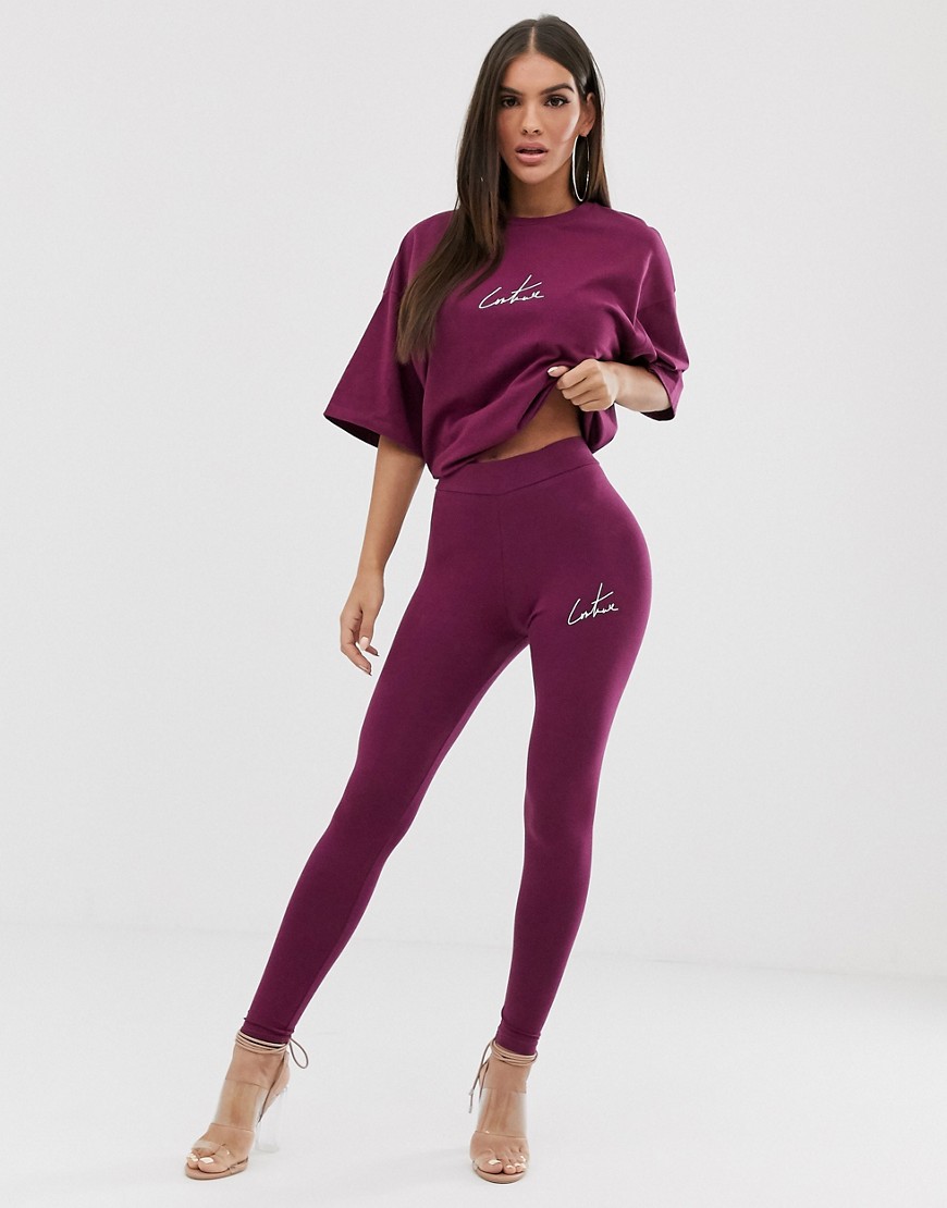The Couture Club motif legging in berry-Red