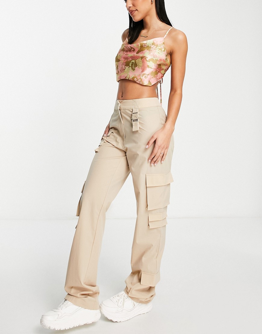 The Couture Club multi pocket cargo trousers in cream-White