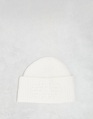 The Couture Club – Naturvit, stickad mössa med emblem - view 1