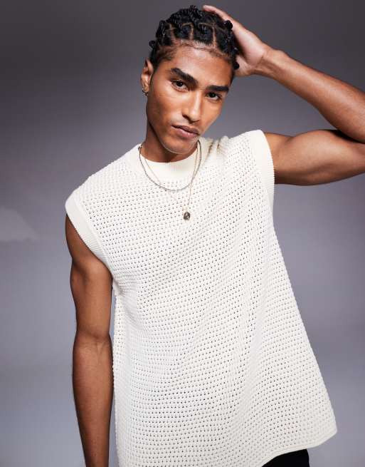 The Couture Club – Naturvit, stickad väst i oversize