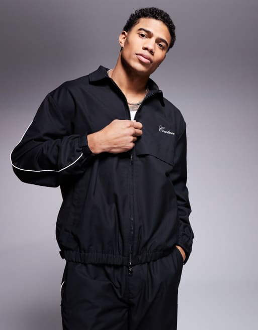 The Couture Club - Net trainingsjack met bies in zwart, deel van co-ord set 