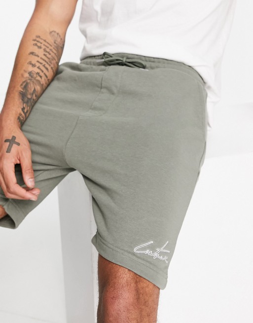 The Couture Club outline regular fit jogger shorts in khaki