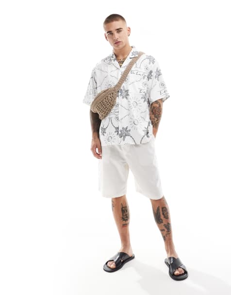 The Couture Club - Overhemd met geborduurde palmboomprint in wit - view 1