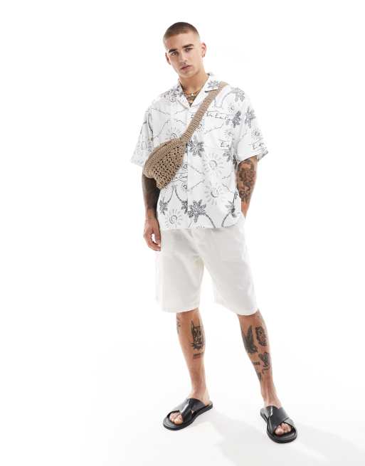 The Couture Club - Overhemd met geborduurde palmboomprint in wit
