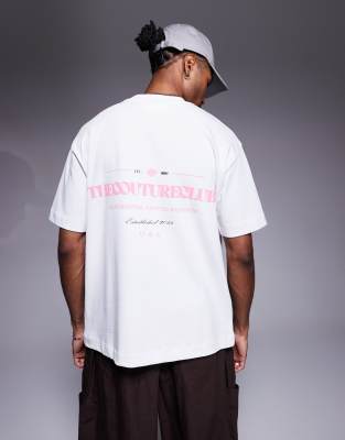The Couture Club – Oversize-T-Shirt in Weiß mit rosa Logoprint auf Brust und Rücken - view 1