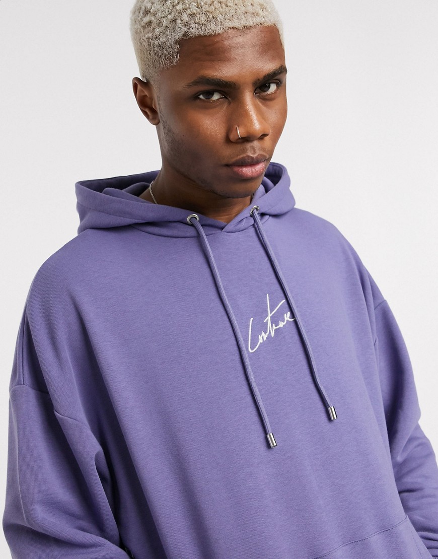 The Couture Club oversized applique hoodie with hood logo in purple