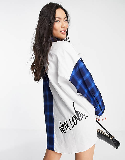 The Couture Club oversized blocked check shirt in blue