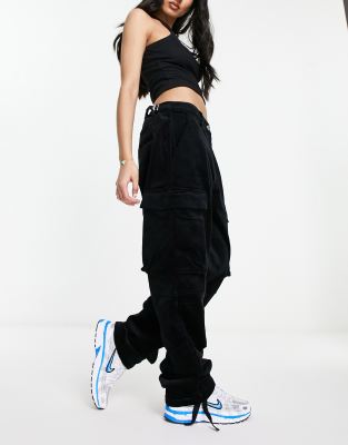 The Couture Club Oversized Cargo Pants In Black Cord