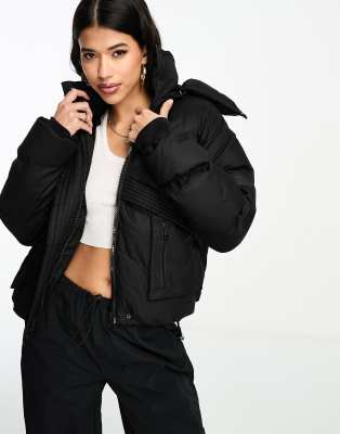 The Couture Club oversized cropped puffer jacket in black with tie hem ...