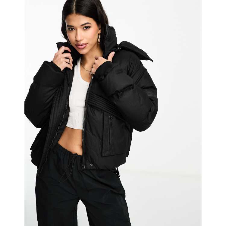 Luxe Black Cropped Puffer Jacket