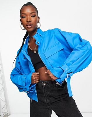 The Couture Club oversized  cropped utility jacket co ord in blue