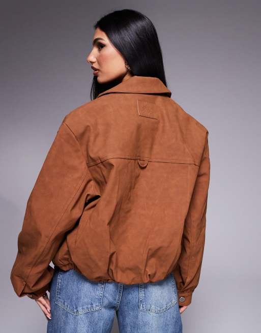 The Couture Club oversized faux suede western jacket in tan, 2 of 4