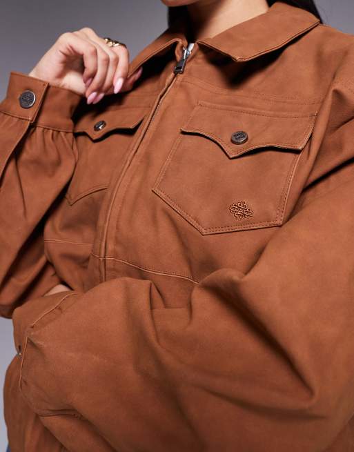 The Couture Club oversized faux suede western jacket in tan, 3 of 4