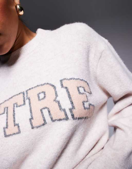 The Couture Club - Oversized fluffy gebreide trui met logoprint in roze, 3 van 4