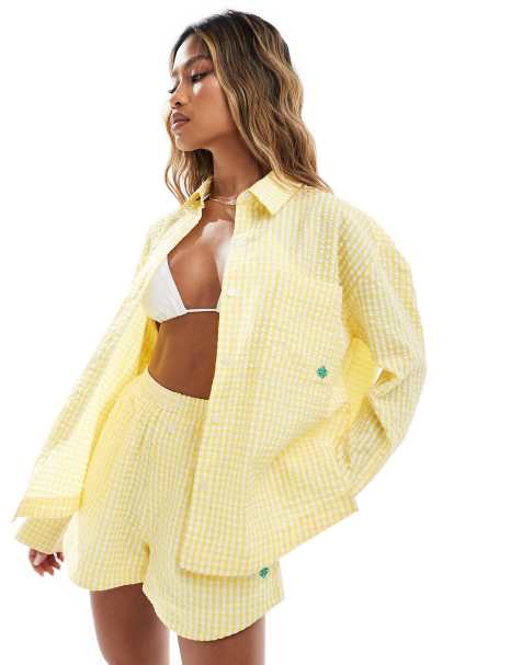 The Couture Club oversized gingham shirt in yellow - part of a set - view 1