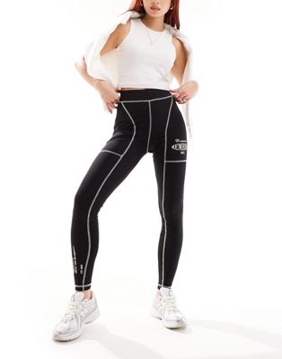 The Couture Club oversized graphic leggings with contrast stitch in black-Blue
