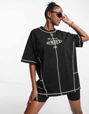The Couture Club oversized graphic t-shirt co-ord with contrast stitch in black