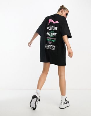 The Couture Club oversized graphic t-shirt dress in black