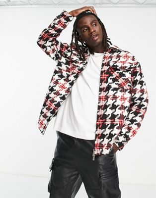 The Couture Club oversized heavyweight shacket in red and white houndstooth check