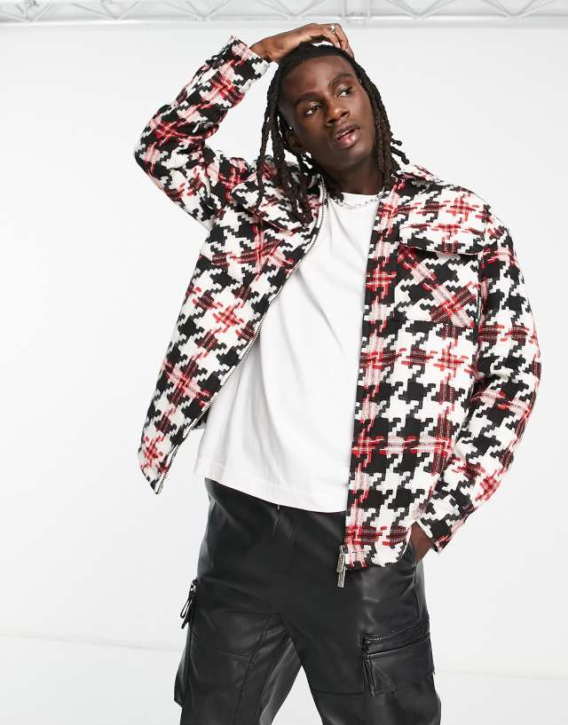 The Couture Club oversized heavyweight shacket in red and white houndstooth plaid