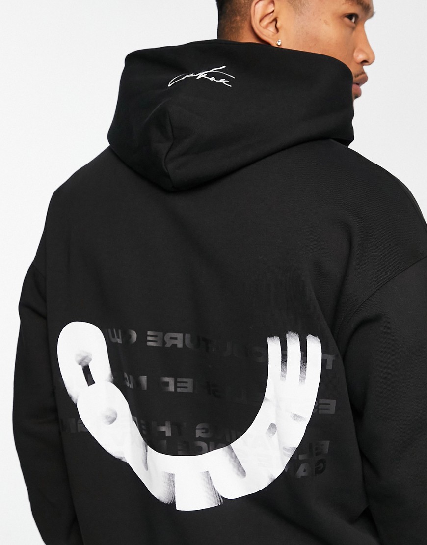 oversized hoodie in black with logo print - part of a set