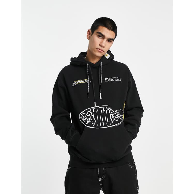 Weekday regular fit zip up hoodie with embroidery graphic in black