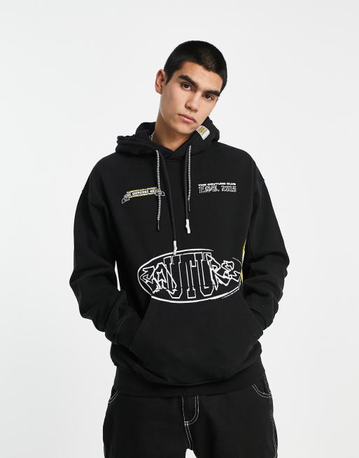 The Couture Club oversized hoodie in washed black with placement neon prints