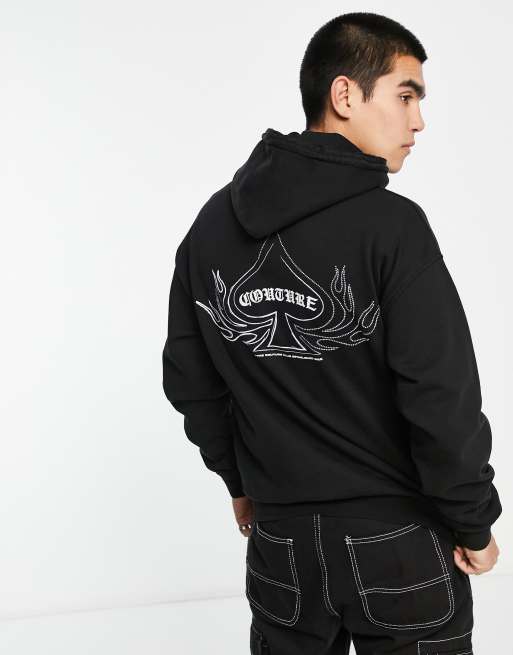 Weekday regular fit zip up hoodie with embroidery graphic in black