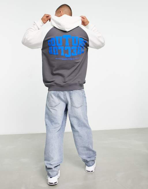 The Couture Club - Oversized hoodie met logoprint in collegestijl in grijs met gebroken wit