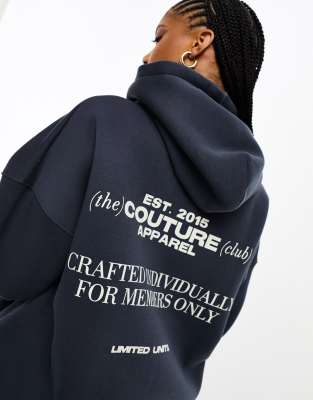 The Couture Club Oversized Hoodie With Back Print In Navy Part