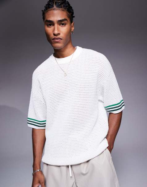 The Couture Club oversized knitted t-shirt in white with green trim