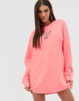 neon pink t shirt dress