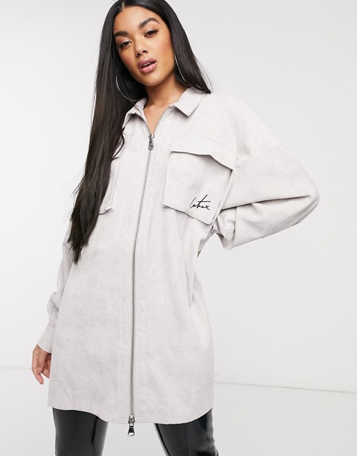 The Couture Club oversized motif shirt dress in grey