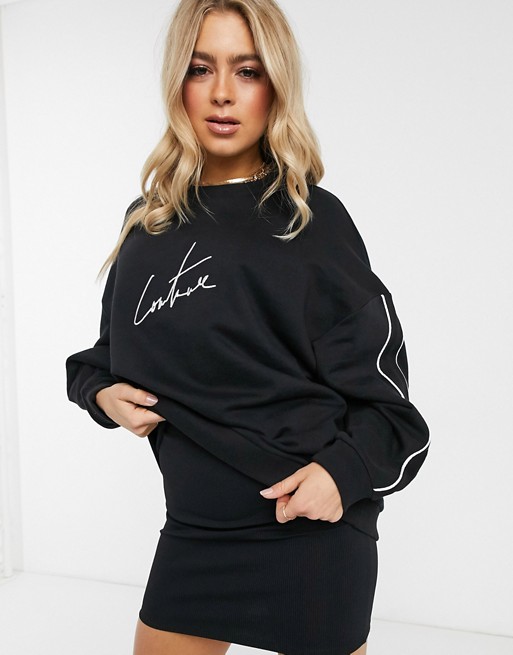 The Couture Club oversized motif sweat top in black