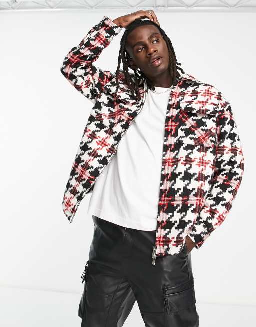 The Couture Club - Oversized overshirt van zware kwaliteit in rood met wit pied-de-poule ruitje